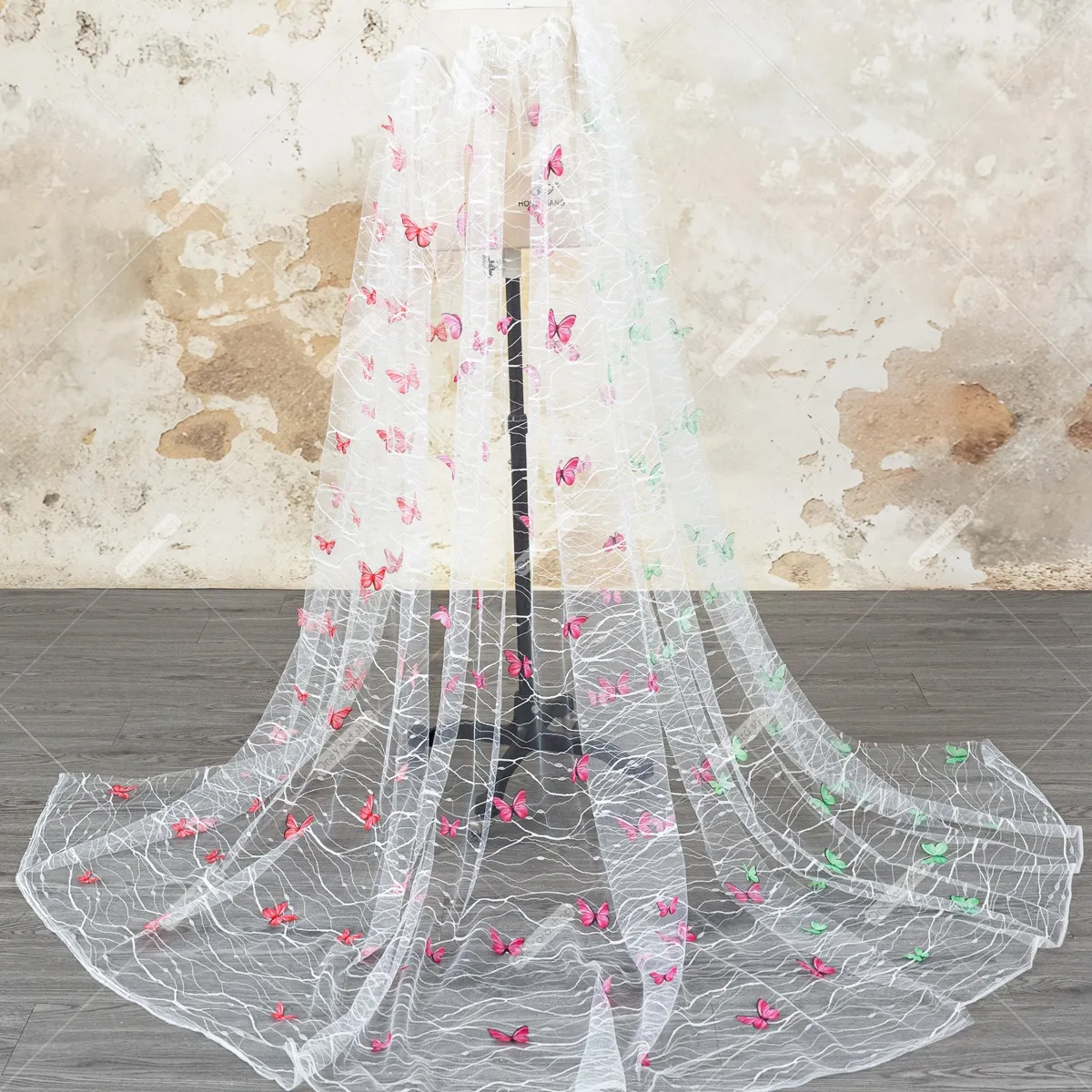 vivid 3D butterfly wave pattern feathery lightweight mesh fabric