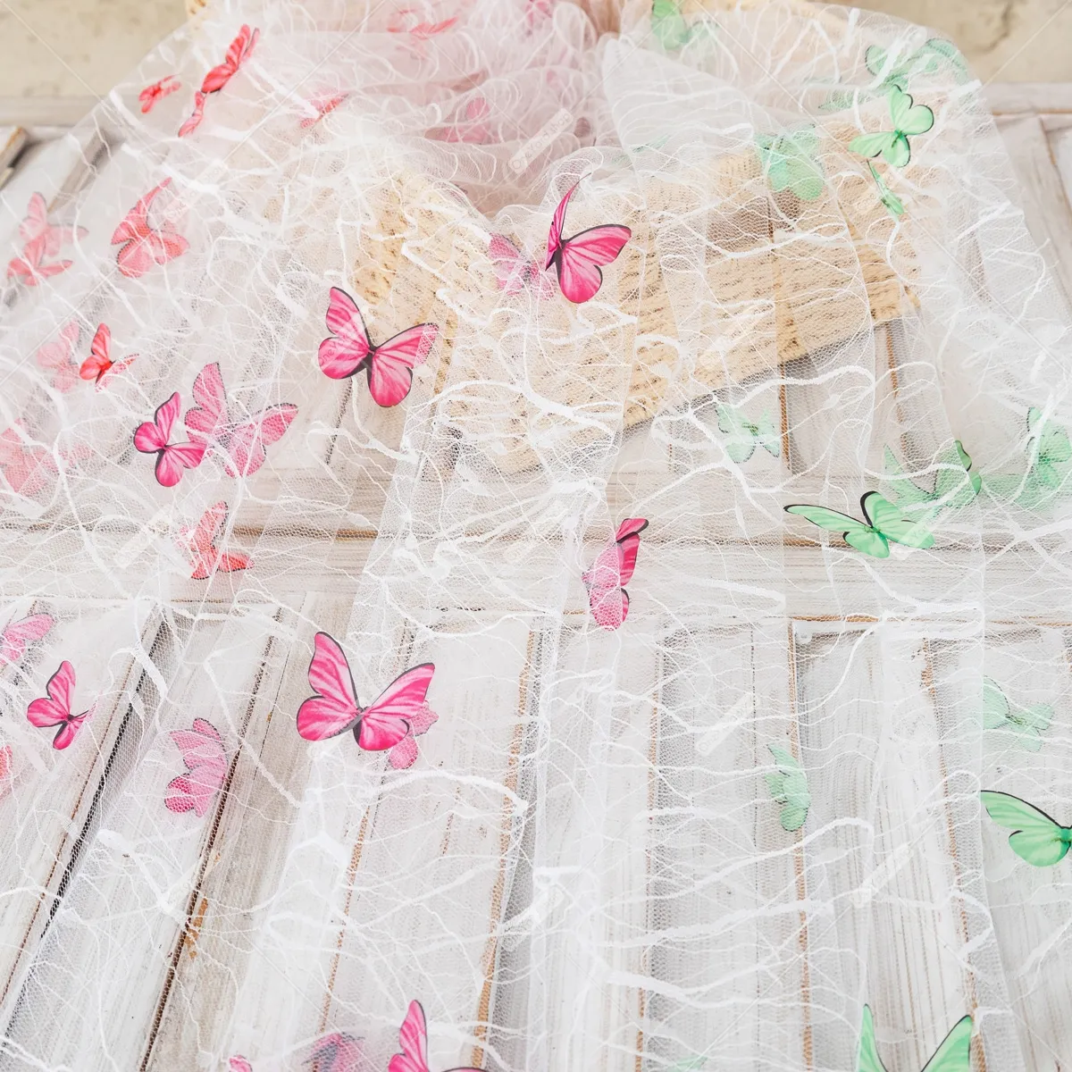 vivid 3d butterfly embroidered feathery light wave mesh