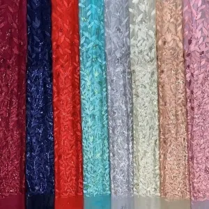 sequinned leaf embroidery mesh fabric for women dress