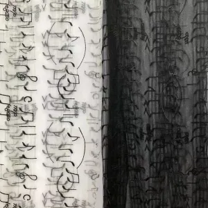music note embroidery soft mesh fabric by the yard