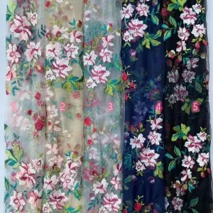 boho floral leaf embroidery mesh fabric by the yard