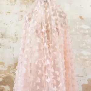 peach 3d butterfly embroidery mesh party dress fabric