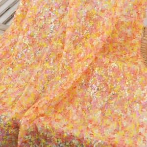 bright orange and yellow blended mosaic sequin fabric