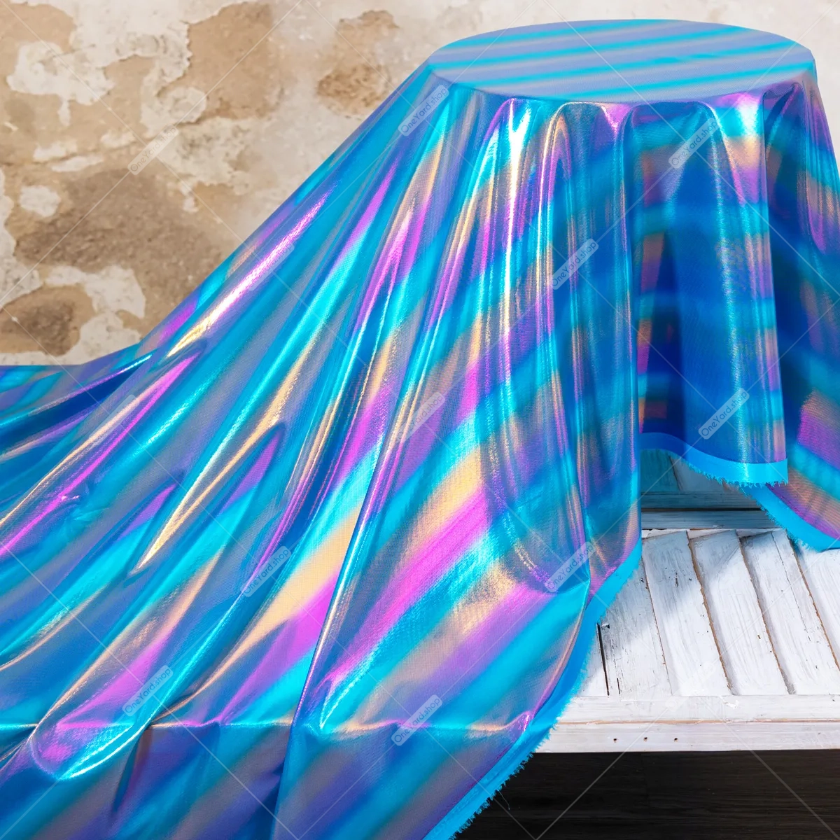 pool and purple stripe lame fabric