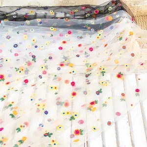 colorful small chrysanthemum flower embroidery fabric
