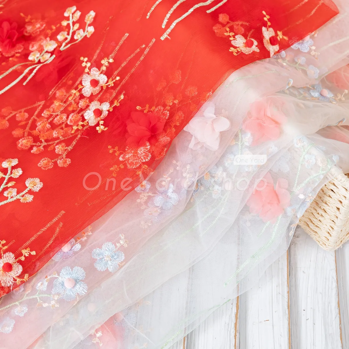 charming 3D floral embroidery fabric