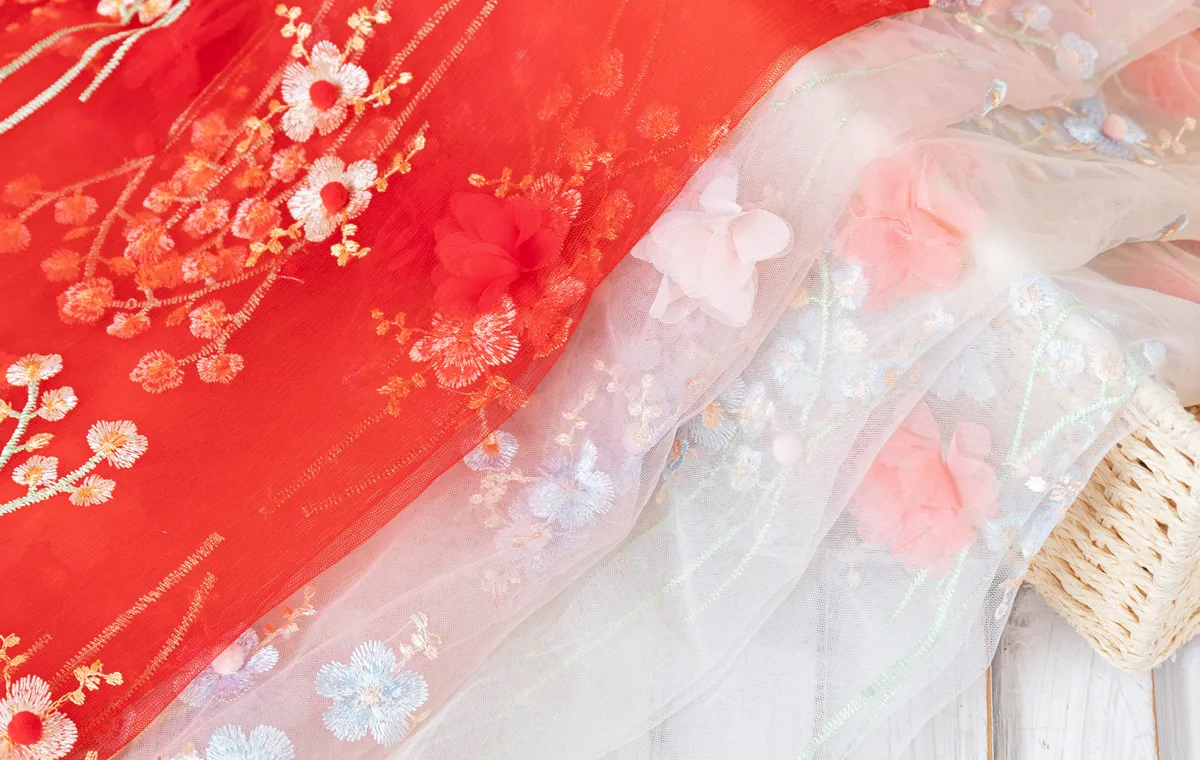 ethereal mesh 3d petal flower embroidery fabrics