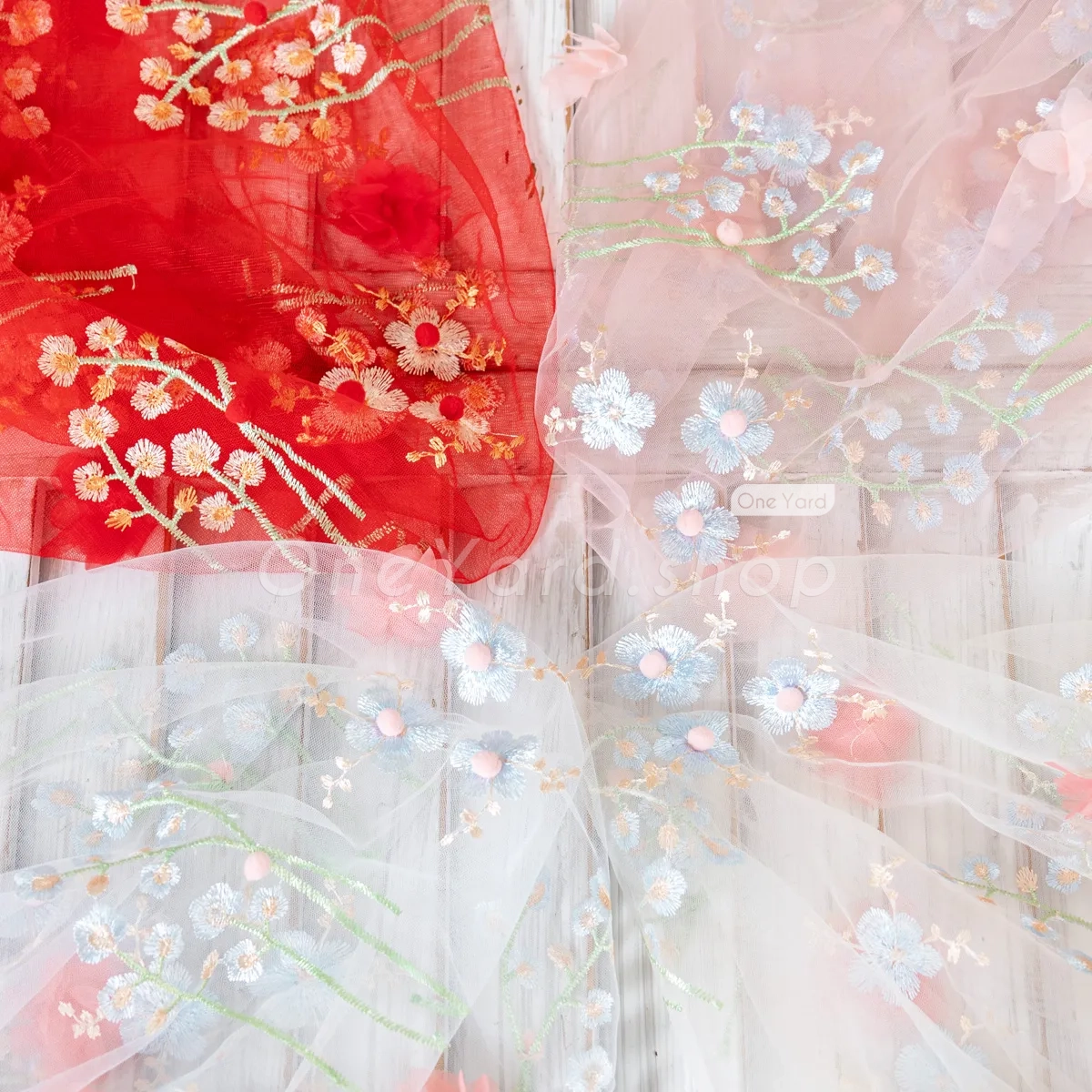 lightweight sheer and ethereal flower embroidery fabric
