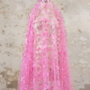 delicate candy pink 3d butterfly embroidery soft mesh