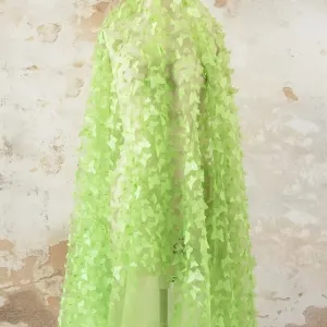 Vivid Green 3D Butterfly Embroidery Sheer Mesh Fabric