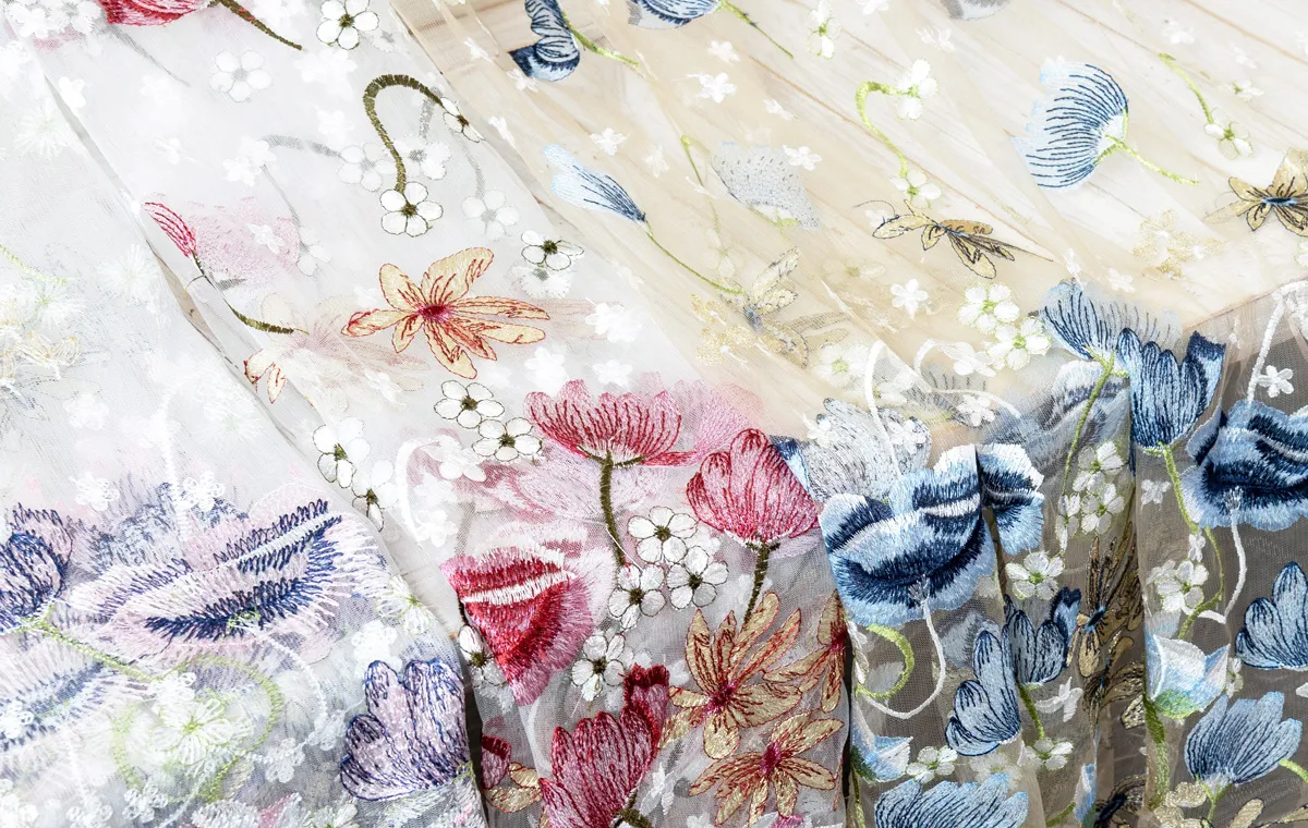 lotus floral embroidery fabrics