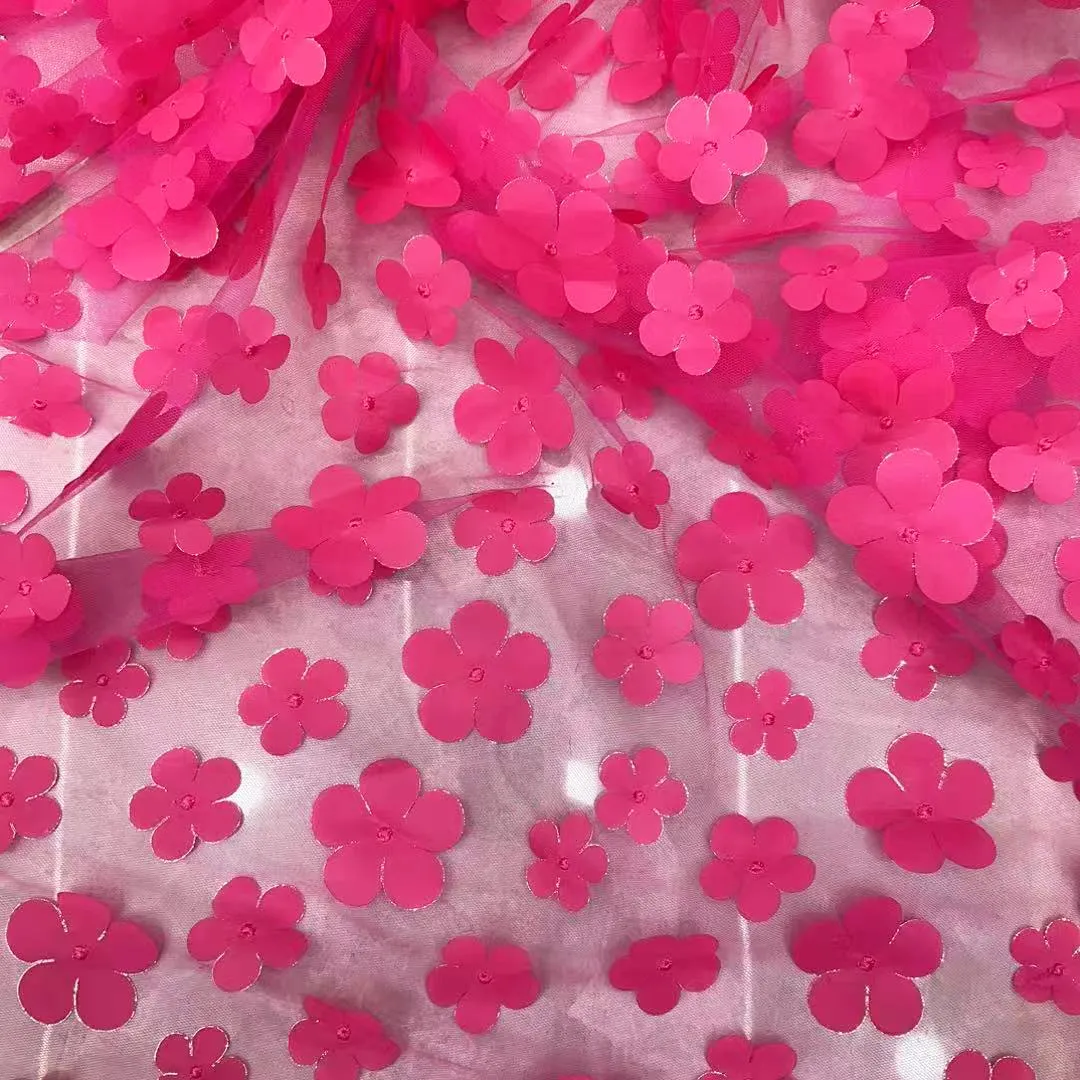 silver foil trimmed 3D flower soft embroidery mesh fabric silver foil trimmed 3D flower soft embroidery mesh fabric