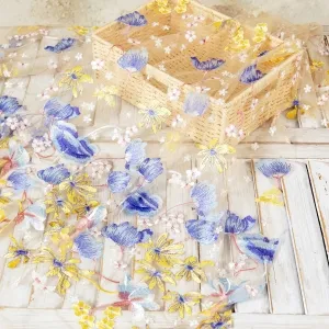 Lavender Lotus Floral Embroidery with Beige Tulle
