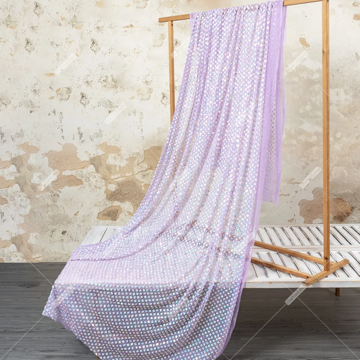 Charming Rainbow Sequin Flower Lilac Soft Mesh Fabric - OneYard