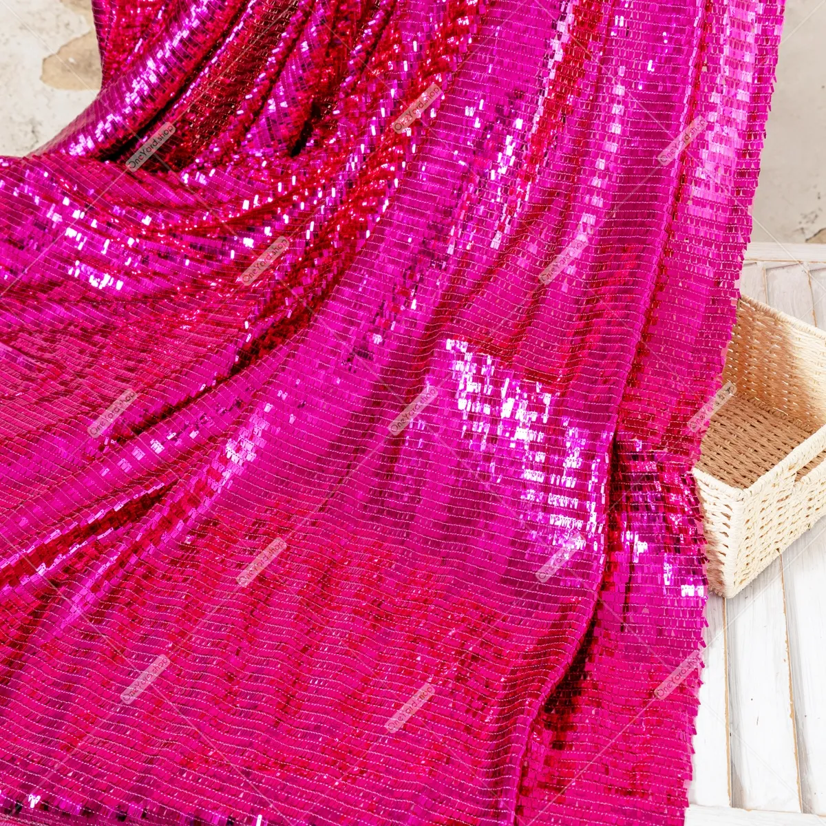 3x9mm vibrant fuchsia sequin fabric for stage costumes