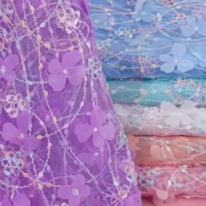 messy line 3d clover embroidery fabric for costume diy