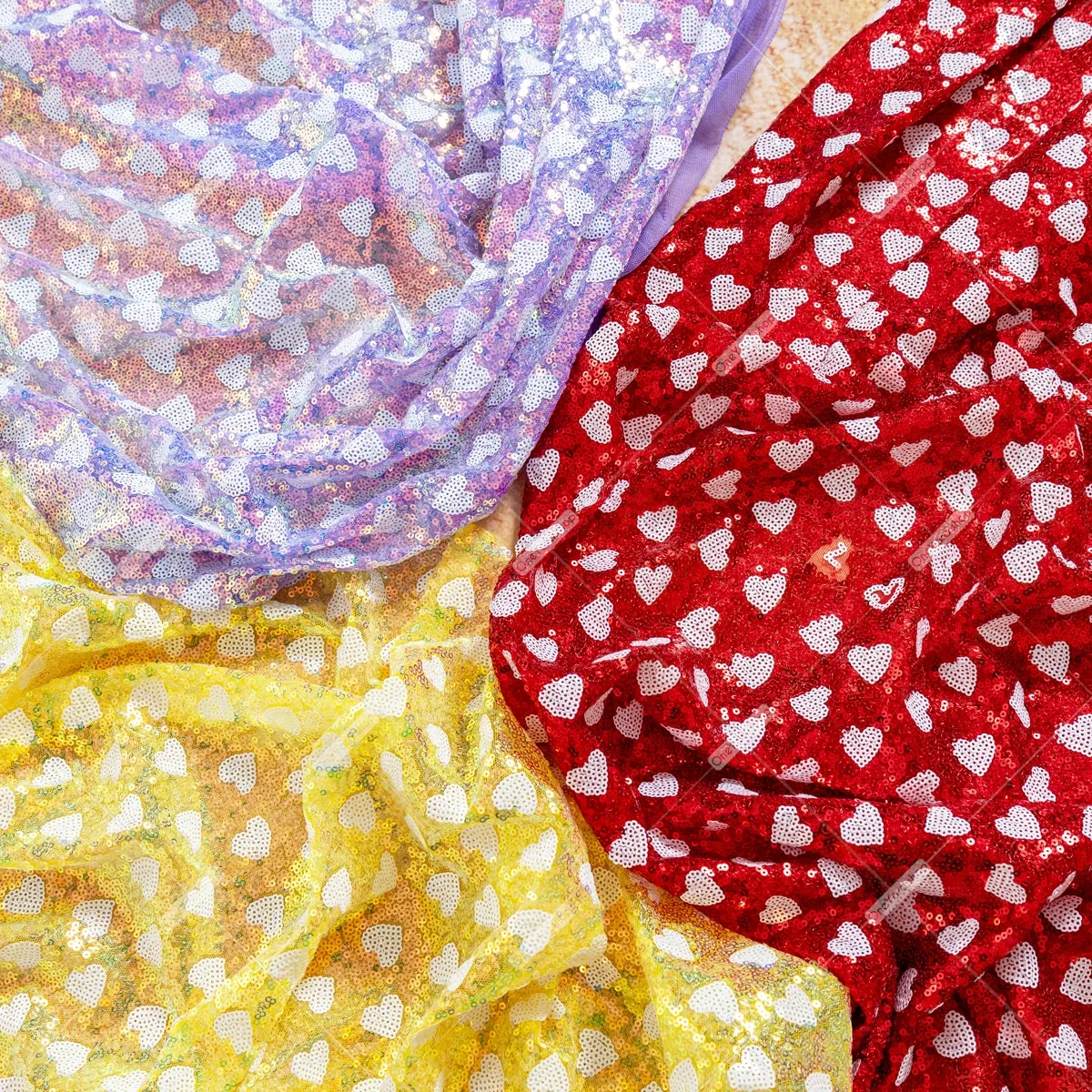 lovely white heart patterned sequin fabric