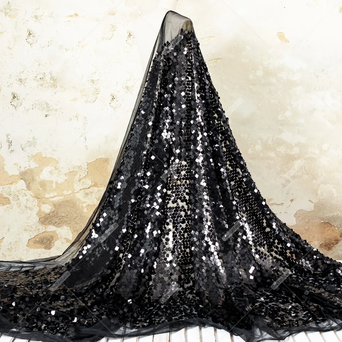 black shimmering square sequin material black shimmering square sequin material