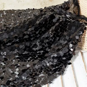 dazzling geometric square shaped black sequin fabric