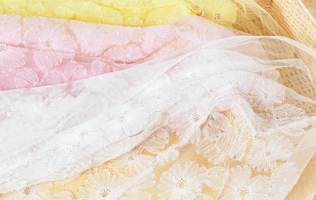 beaded flower tulle fabrics