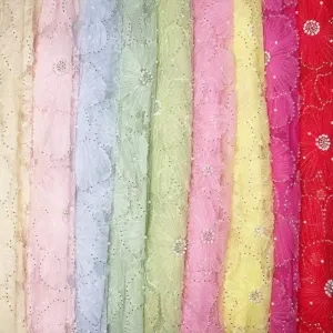 beautiful beaded flower pattern tulle embroidery fabric