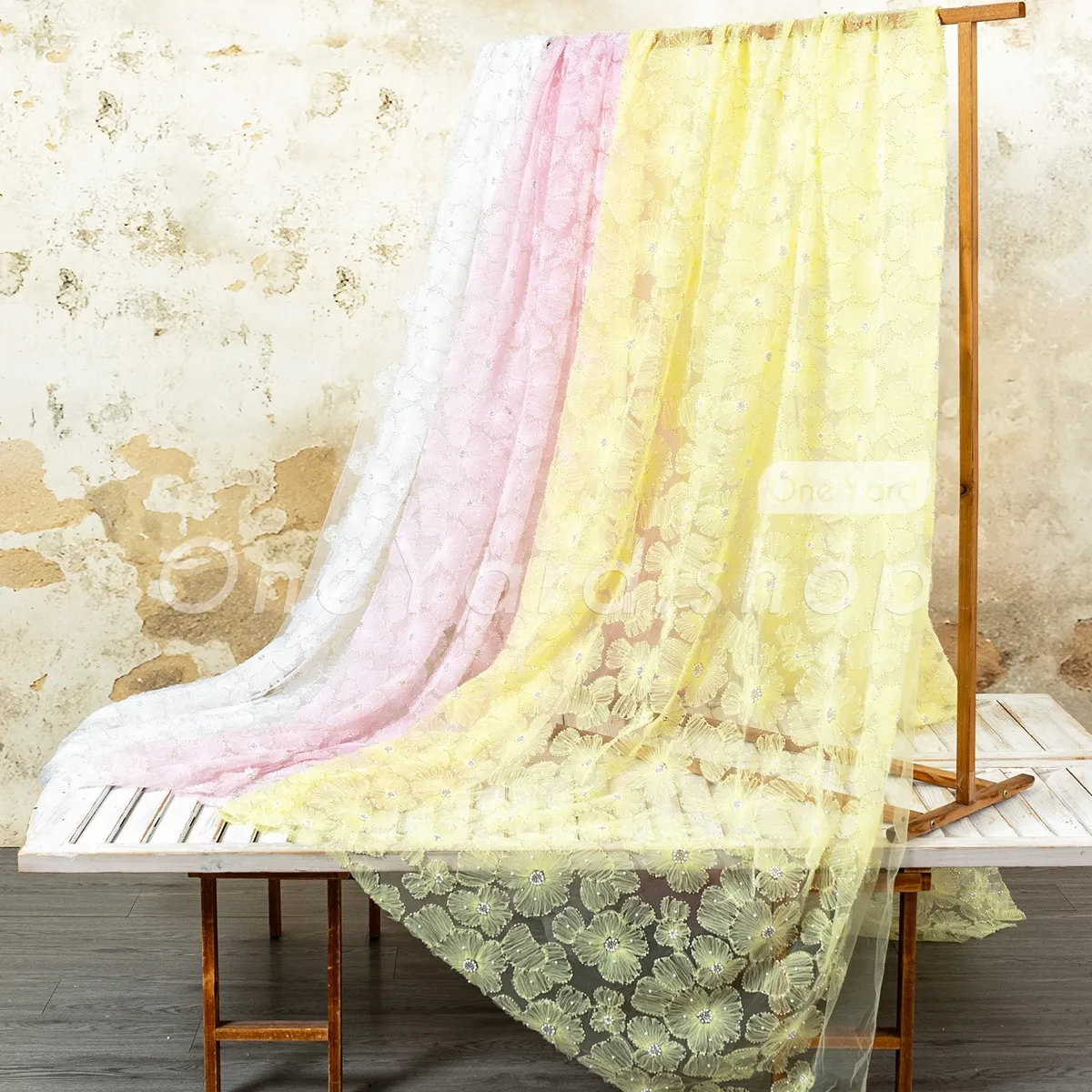 beautiful beaded flower tulle embroidery fabric