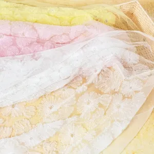 beautiful mesh embroidery fabric featuring a beaded flower pattern