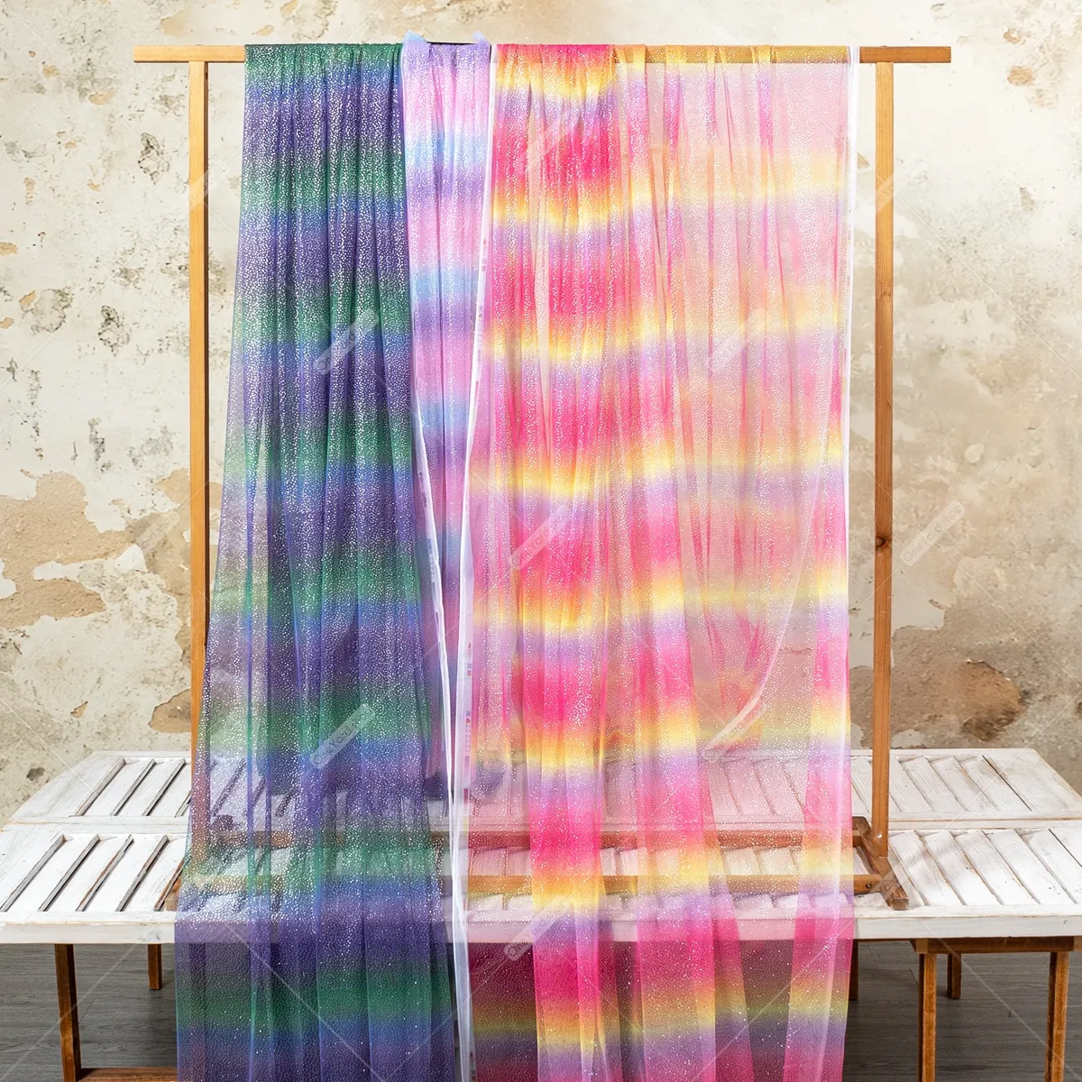 rainbow ombre soft lightweight tulle with sparkles