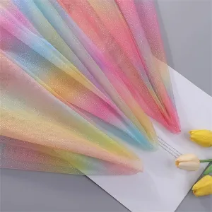 shiny fine glitter rainbow ombre soft tulle fabric