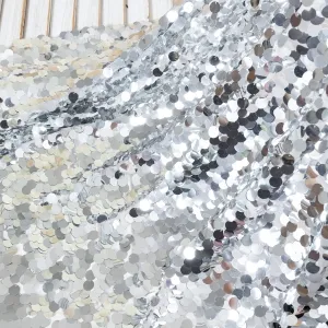 dazzling metallic silver 18mm large scale sequin fabric