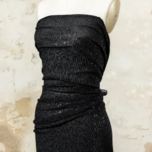 Pleated Sequinned Black Lurex Knit Fabric for Dresses Pleated Sequinned Black Lurex Knit Fabric for Dresses