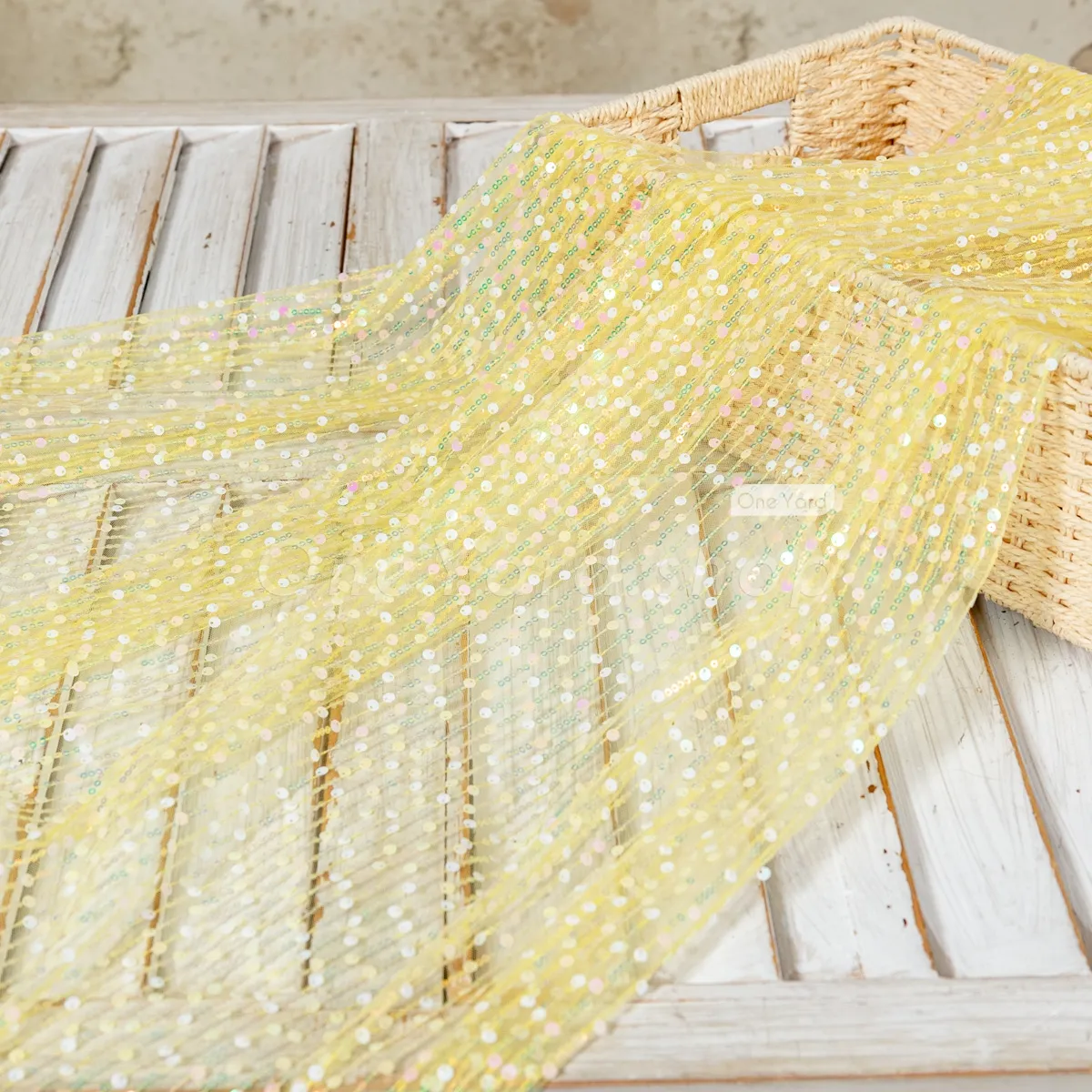 shimmery iridescent yellow stripe pattern sequin fabric shimmery iridescent yellow stripe pattern sequin fabric