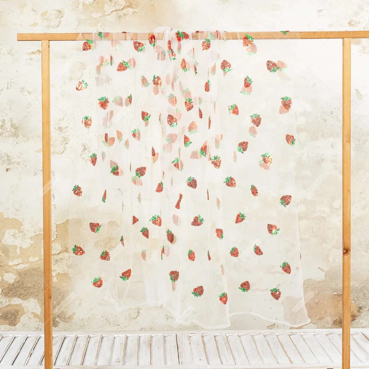 eye catching strawberry sequinned white mesh fabric eye catching strawberry sequinned white mesh fabric