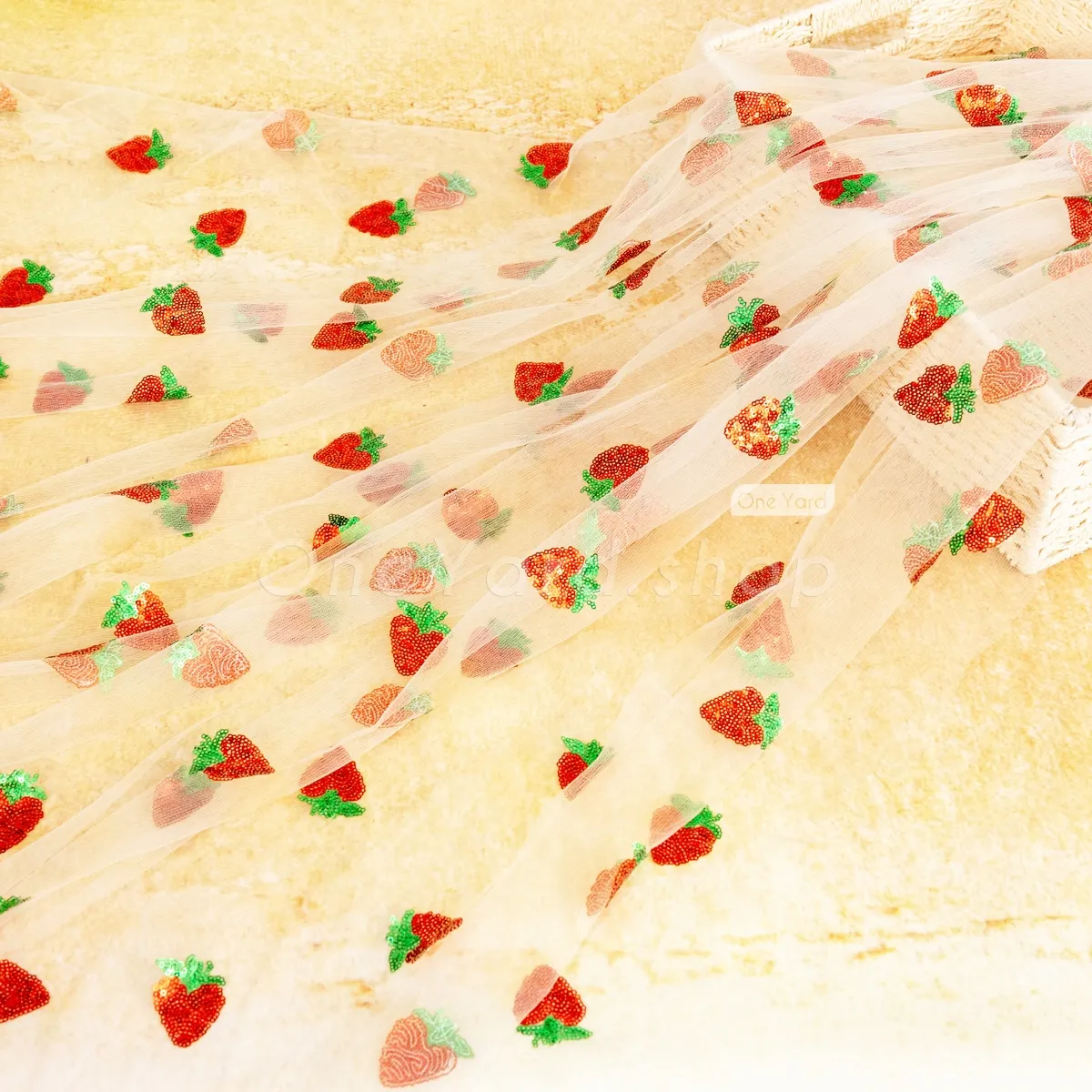 playful red strawberry sequinned off white soft tulle playful red strawberry sequinned off white soft tulle