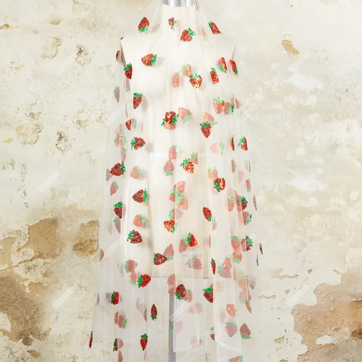 sparkling sequin strawberry white tulle fabric sparkling sequin strawberry white tulle fabric