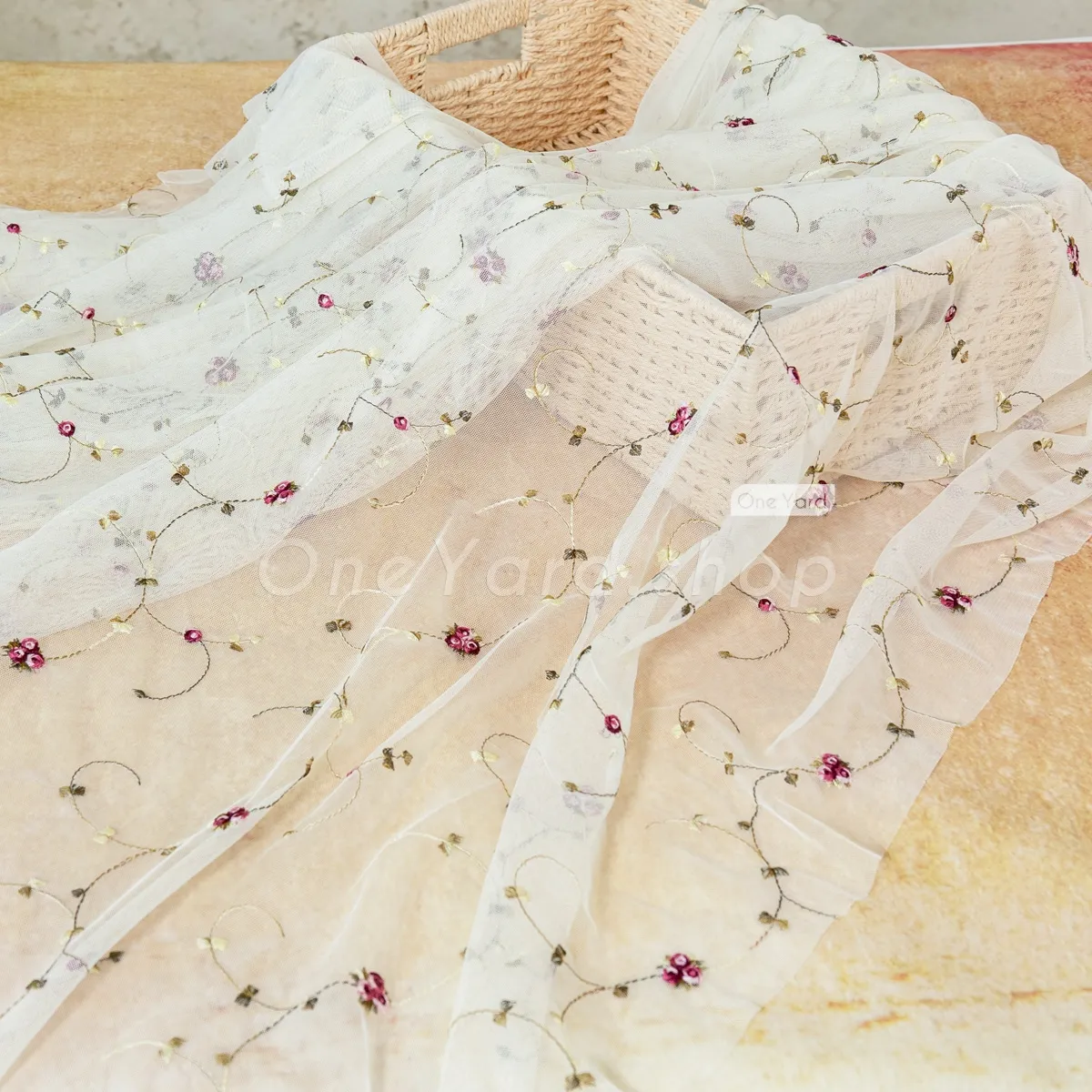 plum flowers and green vines embroidered cream tulle plum flowers and green vines embroidered cream tulle