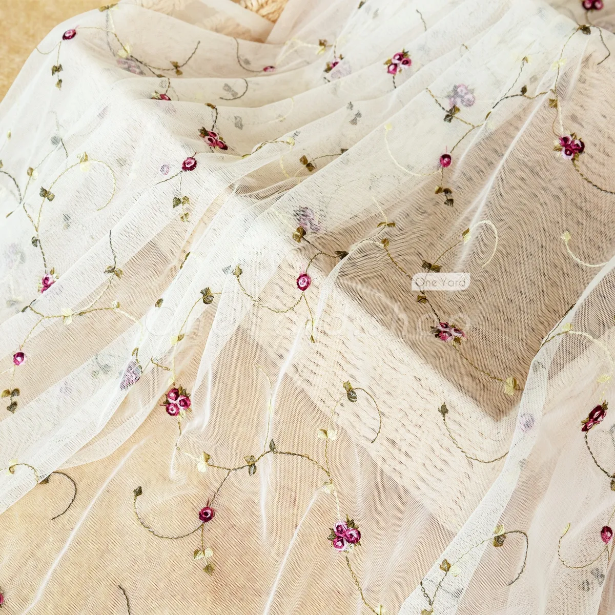plum flowers embroidered cream tulle fabric plum flowers embroidered cream tulle fabric