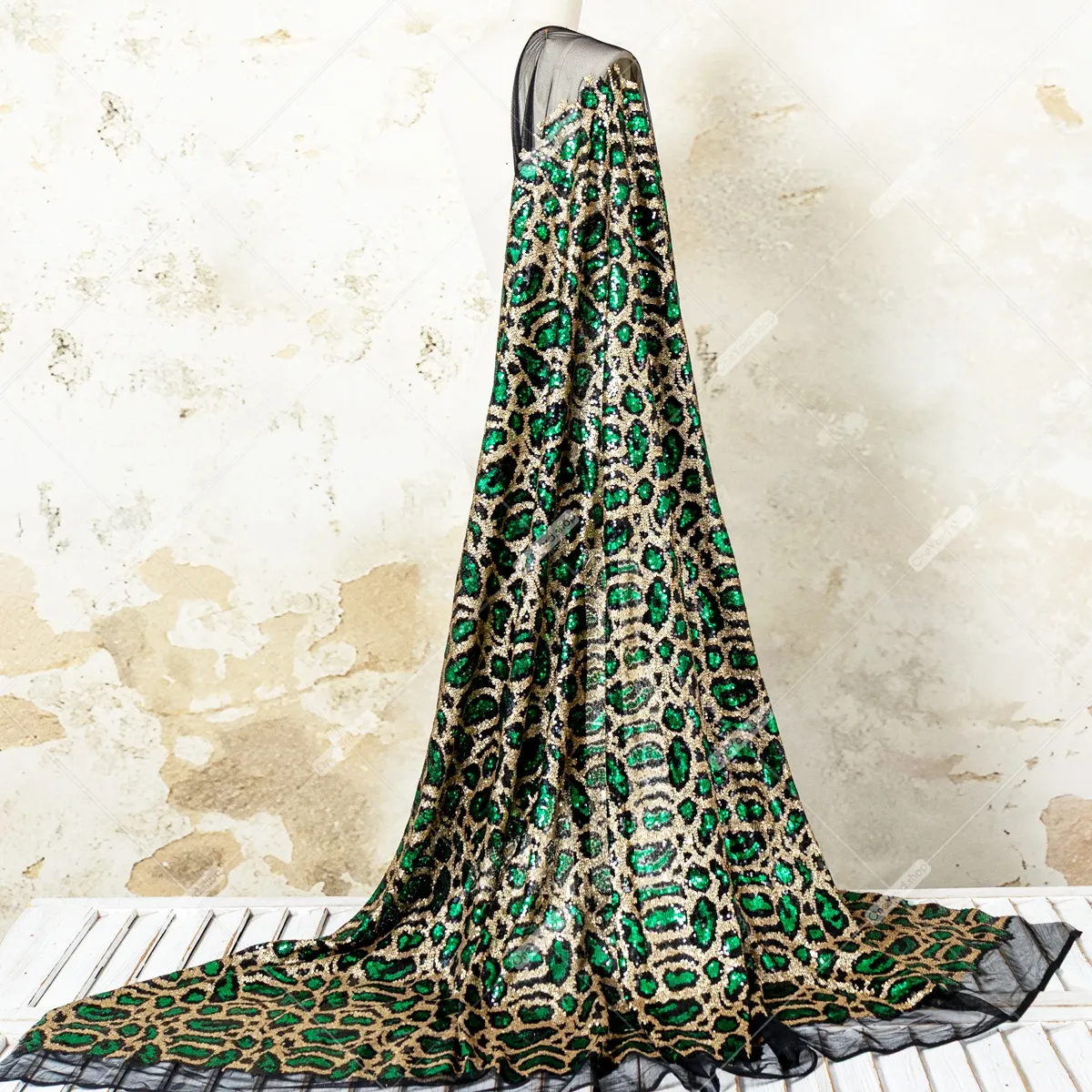 emerald and champagne leopard pattern sequin fabric emerald and champagne leopard pattern sequin fabric