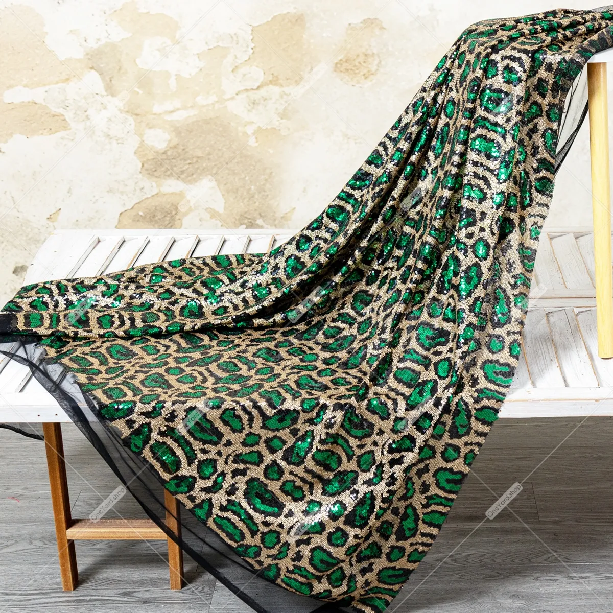 emerald and champagne sequin with sheer black mesh base emerald and champagne sequin with sheer black mesh base