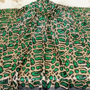 unique emerald and champagne leopard print sequin fabric