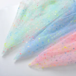 neon bright heart star pattern tulle mesh fabric