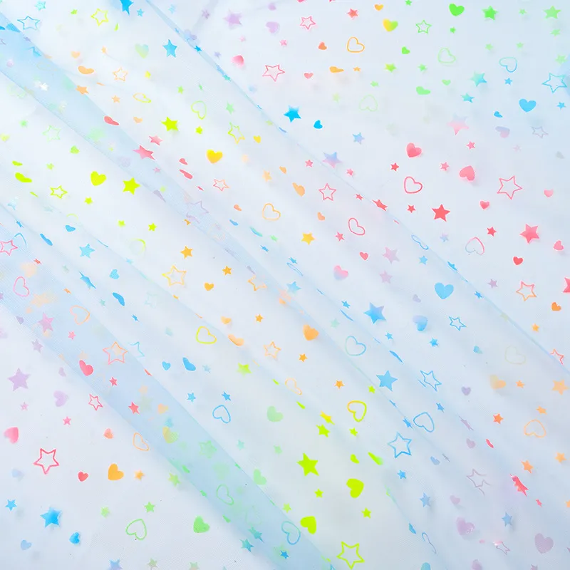 neon bright heart star pattern tulle neon bright heart star pattern tulle