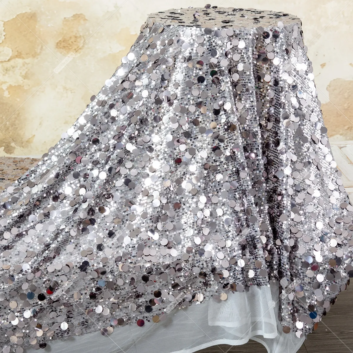 5 and 18mm gray sequins densely scattered metallic fabric 5 and 18mm gray sequins densely scattered metallic fabric