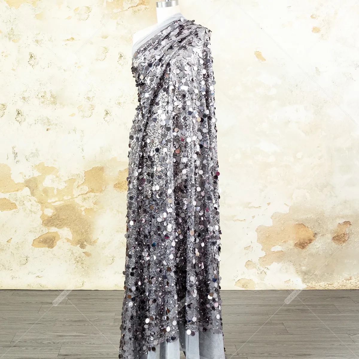 metallic gray 5 18mm mixed round sequin mesh fabric metallic gray 5 18mm mixed round sequin mesh fabric