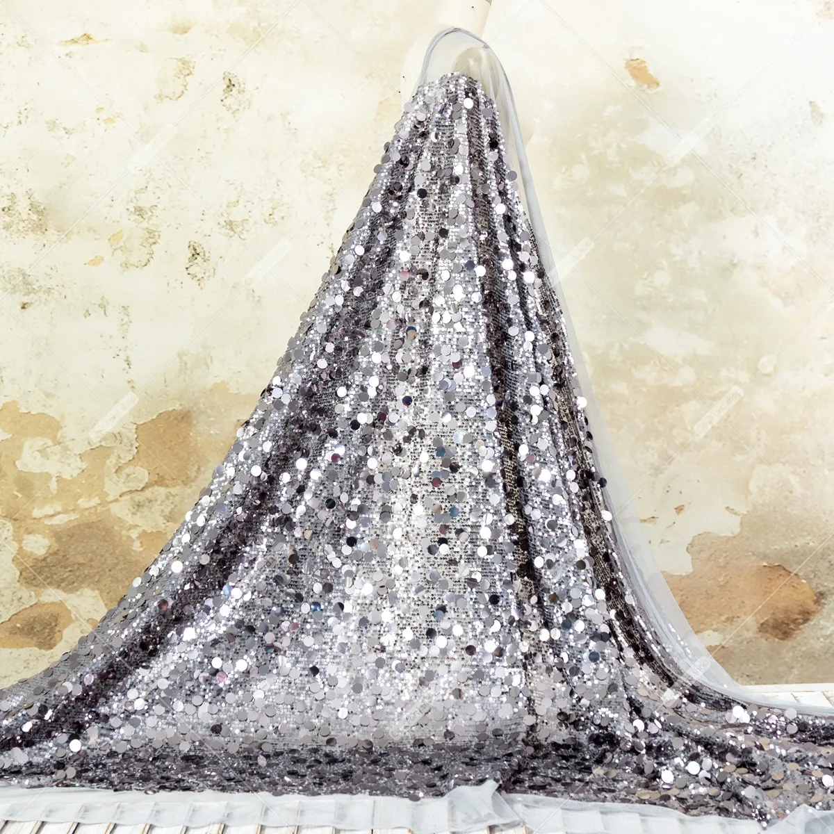 metallic gray mixed sequin mesh fabric metallic gray mixed sequin mesh fabric