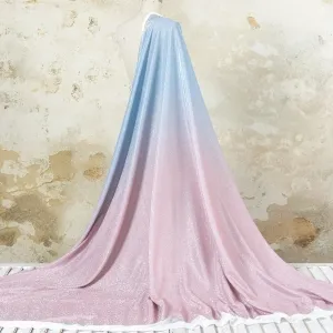 stunning blue and pink ombre stretch metallic lurex knit