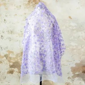 fairytale sequinned lavender 3d flower mesh fabric