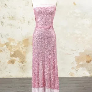 rose pink all over shimmer stretch soft sequin fabric