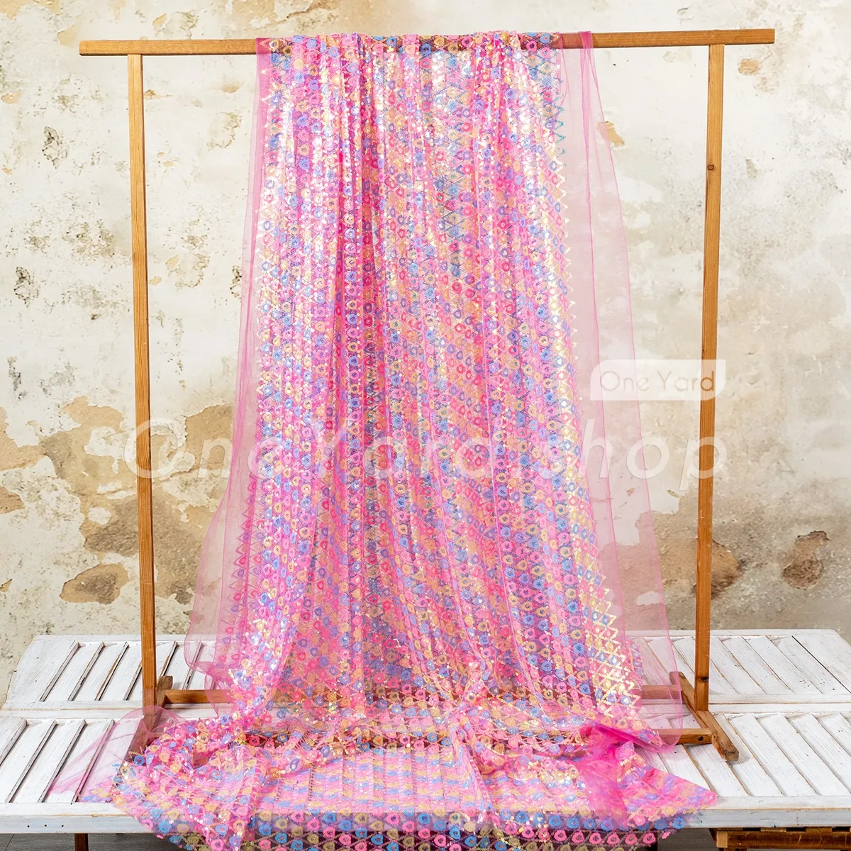 fuchsia mesh with shimmering sequins geometric heart shaped motifs fuchsia mesh with shimmering sequins geometric heart shaped motifs