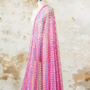 multi color geometric heart shaped sequins fuchsia mesh